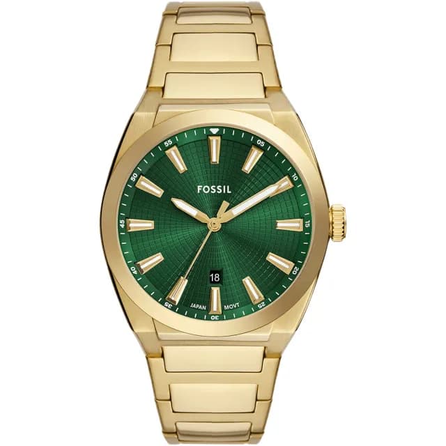 【FOSSIL】Everett 復古大三針手錶-金x綠/42mm 禮物 送禮 推薦(FS6090)