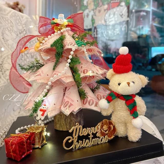 【喜滋滋花藝】最擄獲芳心鈔票聖誕樹_純製作費/真鈔另外轉帳(鈔票花/聖誕禮物/生日禮物/聖誕佈置)