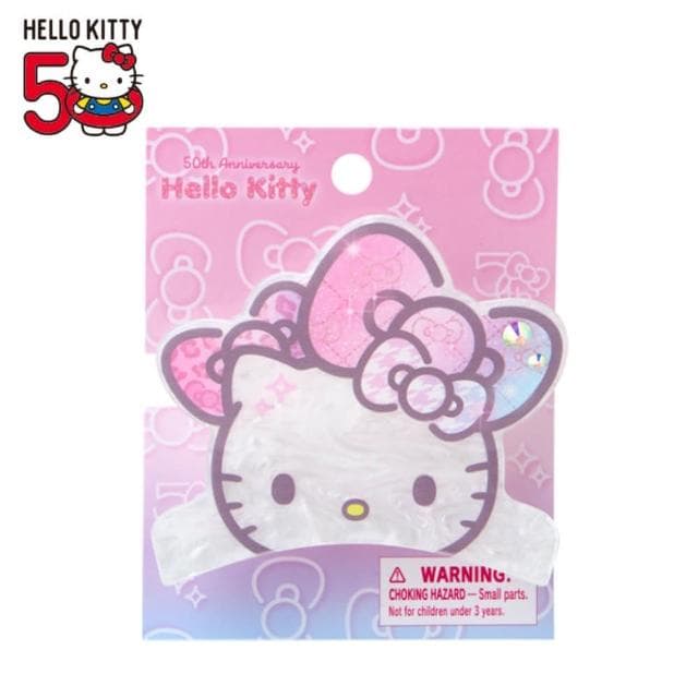【小禮堂】Sanrio 三麗鷗 Hello Kitty 壓克力造型鯊魚夾 - 50週年The Fashionable Ribbons(平輸