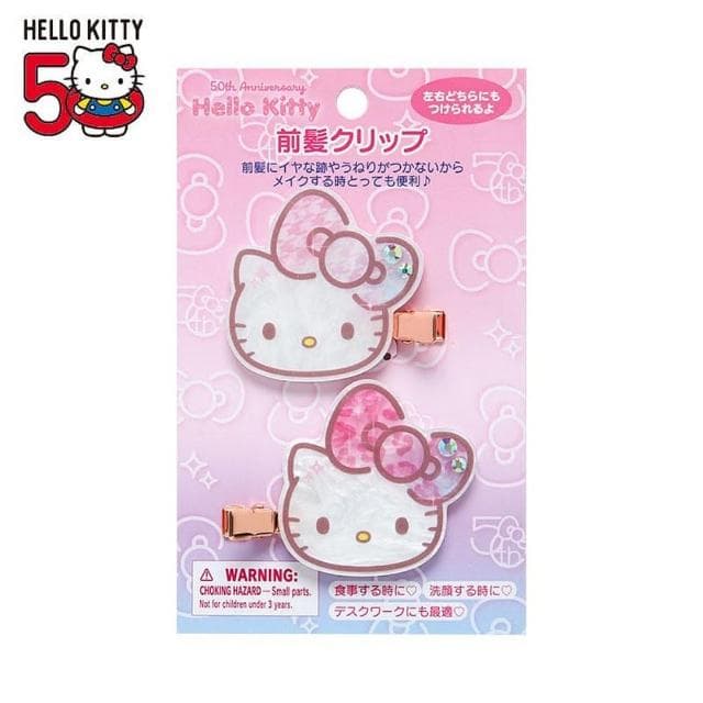 【小禮堂】母親節禮物 Sanrio 三麗鷗 Hello Kitty 壓克力造型髮夾2入組 - 50週年The Fashionable Ribbons(