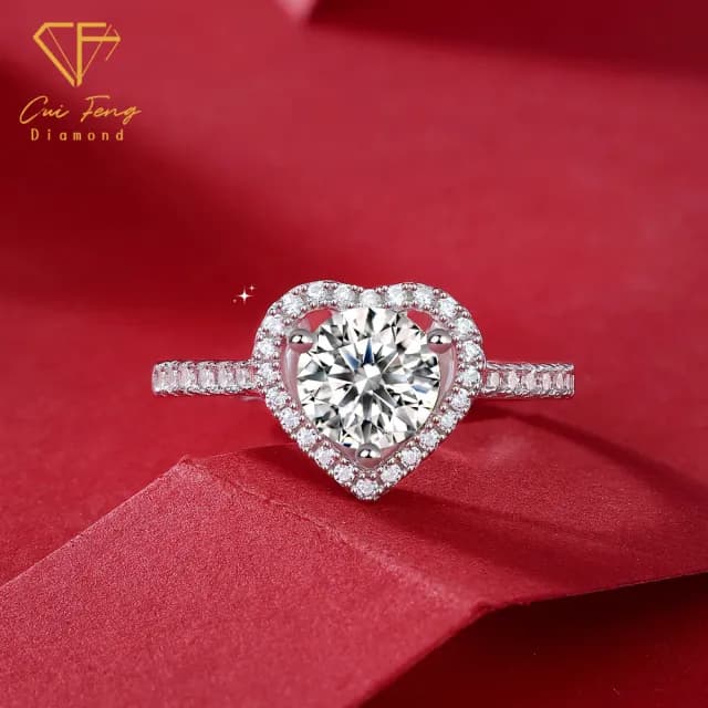 【CF鑽飾】戒指 莫桑鑽《微鑲真心》(1克拉 雙11限定  女戒 鑽戒 禮物 求婚 生日)