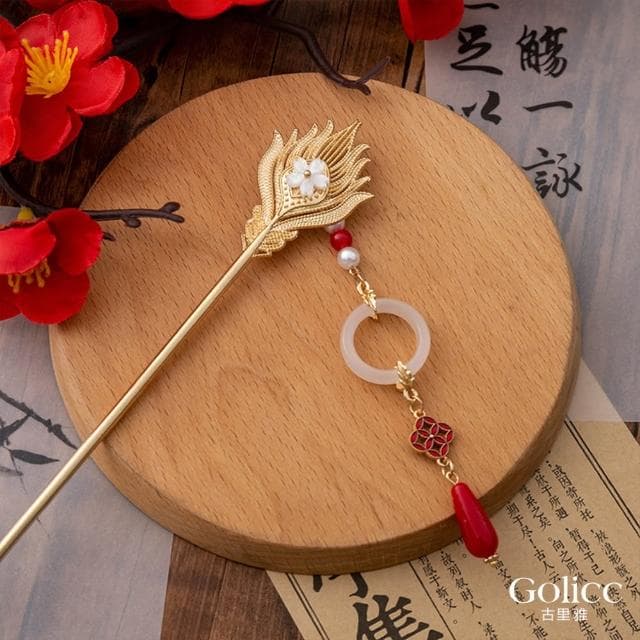 【Golicc】中式 鳳凰流蘇吊墜 古風婚慶髮簪(母親節 生日 情人節 髮飾 頭飾 婚禮 喜慶 禮物)