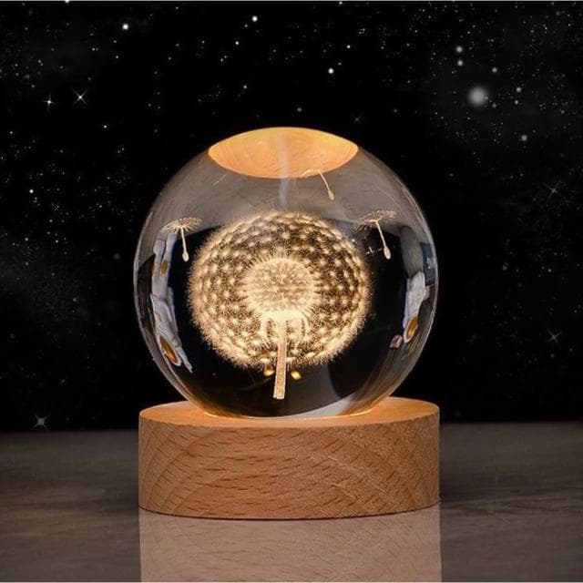 【A-ONE 匯旺】大蒲公英 水晶球 3D發光水晶球 小夜燈 LED暖光燈 聖誕節 情人節 交換禮物