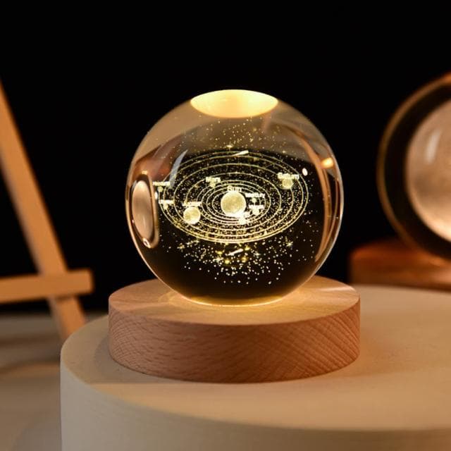 【A-ONE 匯旺】太陽系 流星 水晶球小夜燈 暖光夜燈 交換禮物 生日禮物燈 情人節 兒童房 LED木座