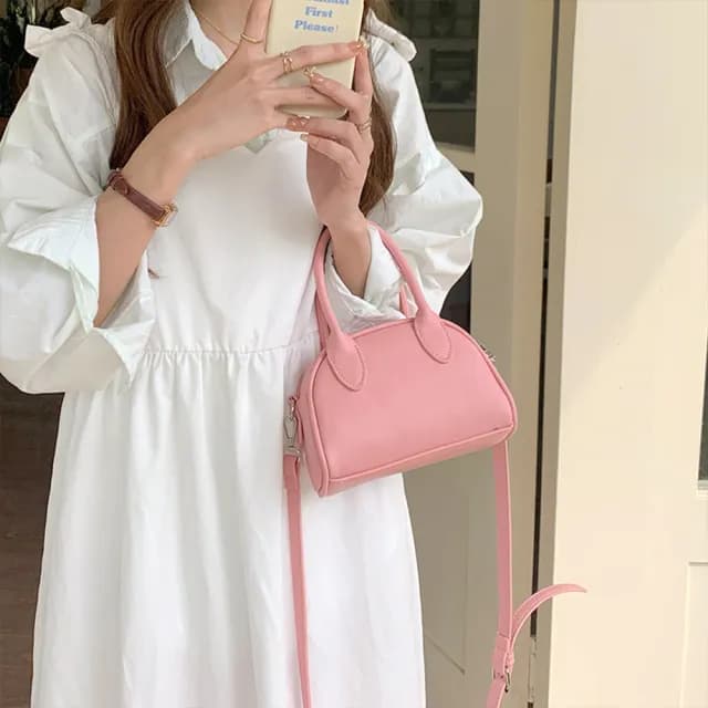【MoonDy】包包 手提包 斜背包 小方包 波士頓包 保齡球包 生日禮物 可愛包包 粉色包包 白色包包
