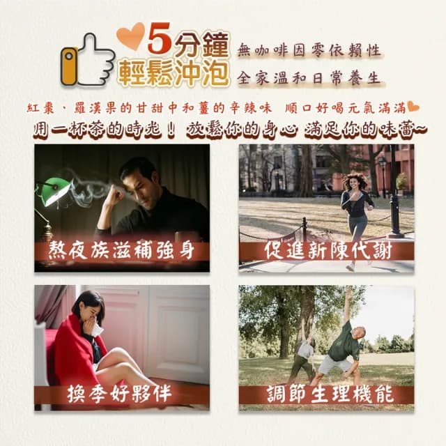 【蔘大王】老薑紅棗羅漢果舒暖茶包X1組（6gX10入/組）(換季天冷好夥伴 調整體質養生無咖啡因)