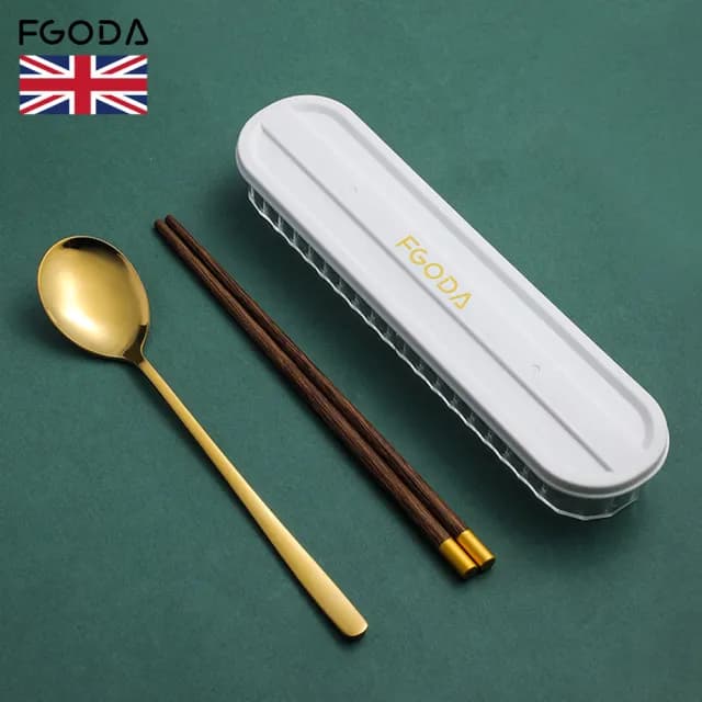 【英國FGODA】輕奢風便攜環保餐具筷匙組附盒-2色套組(環保餐具/隨身餐具/旅行餐具套)