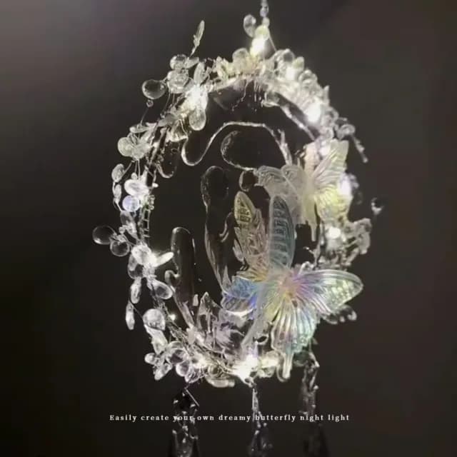 【水流舞蝶】DIY夢幻蝴蝶小夜燈材料包(床頭燈 手做 情人節 居家擺飾 禮物 掛件 掛飾 擺件 擺設 裝飾燈)