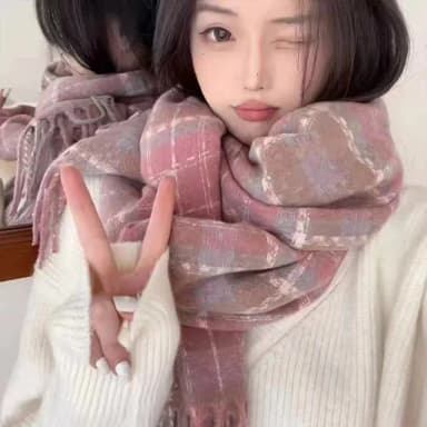 【KT DADA】仿羊絨圍巾 圍脖 保暖圍巾 格子圍巾 粉色圍巾 保暖披肩 生日禮物 女生實用 小臉神器 加厚圍巾