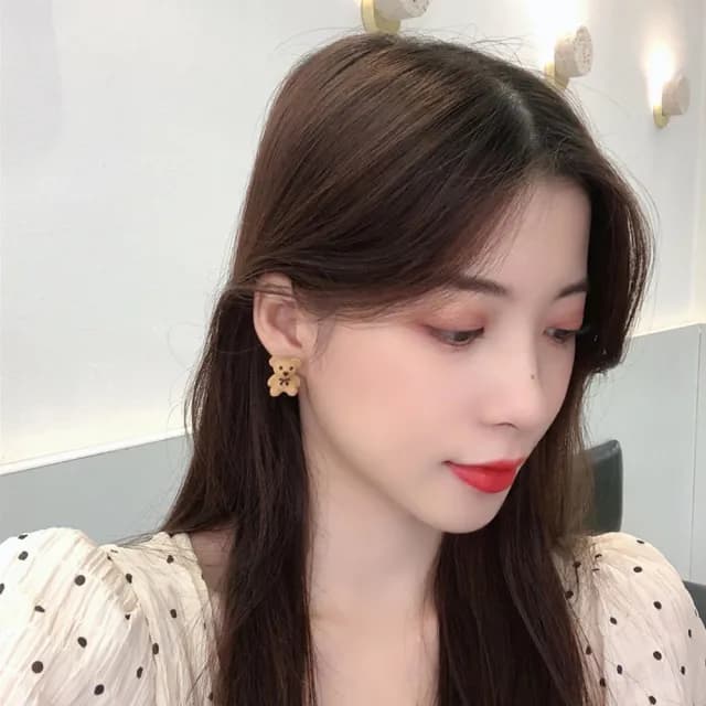 【MISA】韓國設計可愛立體小熊造型夾式耳環(無耳洞耳環 耳夾 夾式耳環)