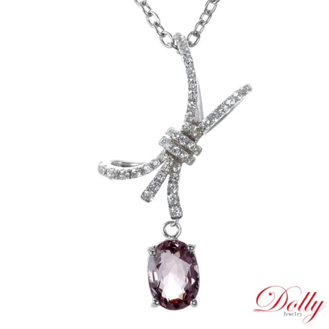 【DOLLY】1克拉 天然粉紫色尖晶石18K金鑽石項鍊-003(情人節 交換禮物首選)
