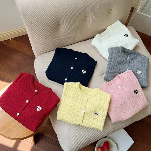【橘魔法】愛心刺繡針織外套(長袖外套 小外套 薄長袖 薄外套 開衫 過年 喜宴 大紅 大童 女童 兒童 童裝)