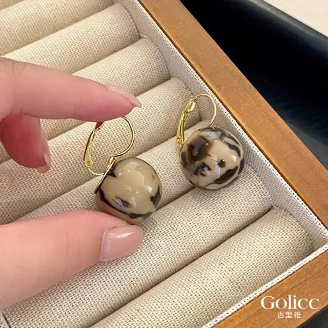 【Golicc】復古 豹紋球 耳扣(七夕 情人節 生日 飾品 耳釘 耳飾 耳墜 禮物)