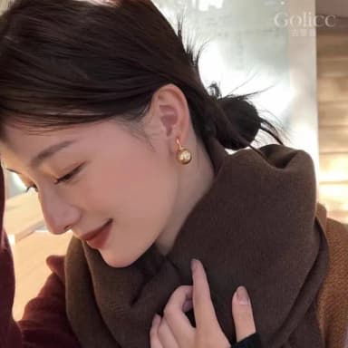 【Golicc】美拉德 復古香檳色珍珠耳環(七夕 情人節 生日 飾品 耳釘 耳飾 耳墜 禮物)