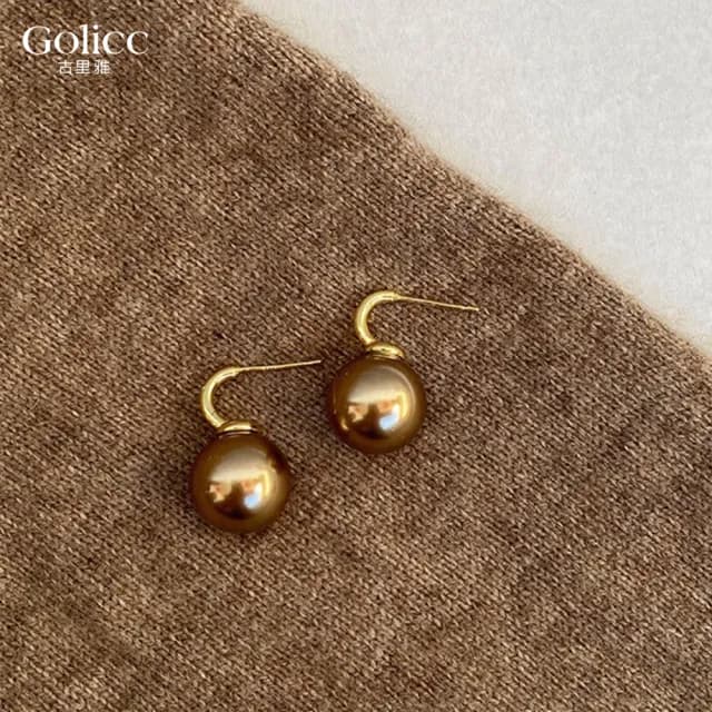 【Golicc】美拉德 復古香檳色珍珠耳環(七夕 情人節 生日 飾品 耳釘 耳飾 耳墜 禮物)