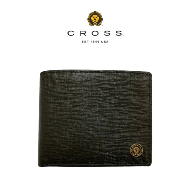 【CROSS】頂級小牛皮十字紋4卡1零錢袋男用皮夾(威廉系列 88父親節禮物 男夾)
