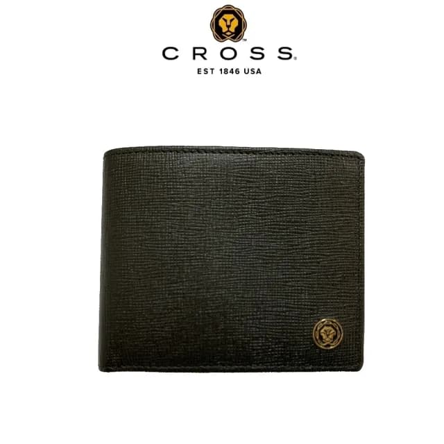 【CROSS】頂級小牛皮十字紋8卡男用皮夾(威廉系列 88父親節禮物 男夾)