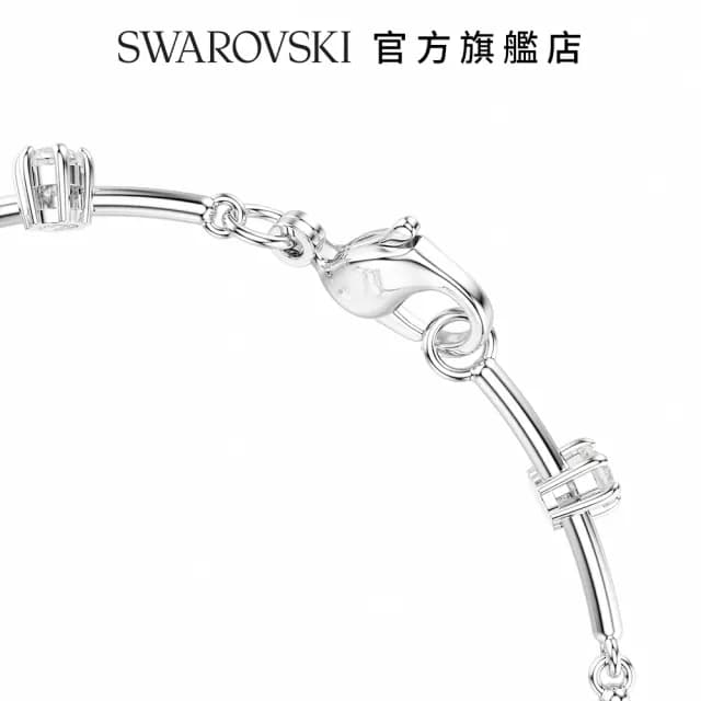 【SWAROVSKI 施華洛世奇】Constella Tennis 手鏈水晶珍珠圓形切割 白色 鍍白金色(情人節禮物)