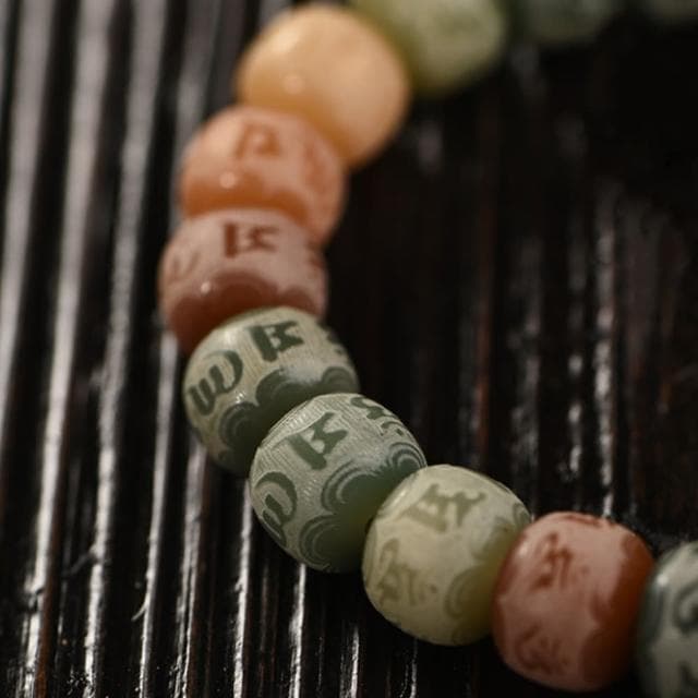 【Penny珮妮】白玉菩提六字真言雕刻手鍊8*10mm(母親節 交換禮物 送女友 生日禮物 情人節 尾牙 新年 結婚)