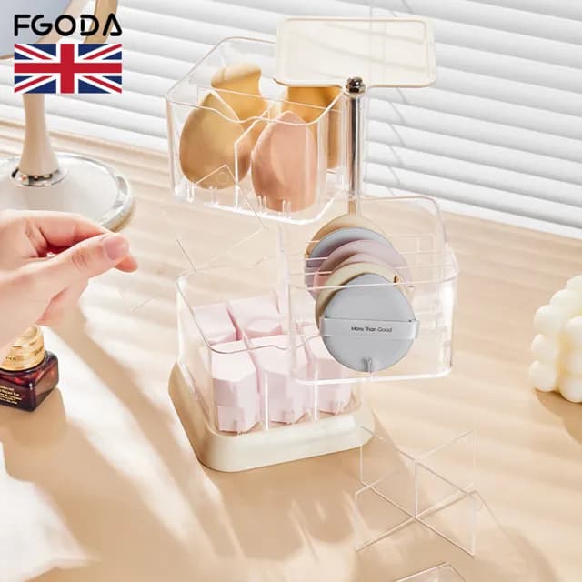 【英國FGODA】美妝蛋/粉撲/化妝海綿收納盒-三層(美妝收納盒/防塵美妝蛋盒/美妝保養品盒)
