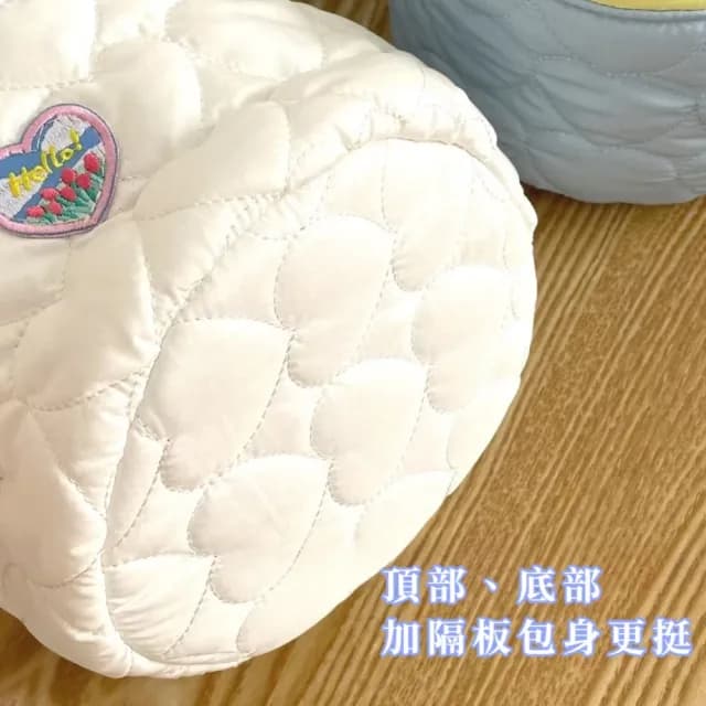 【超大收納】愛心鋪棉水桶包(大容量 化妝包 收納包 手提包 洗漱包 隨身包 保養品)