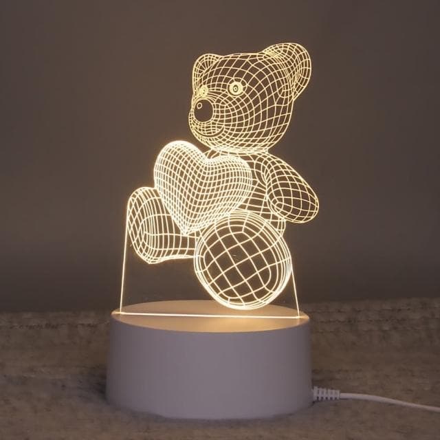 【A-ONE 匯旺】3D立體夜燈 愛心泰迪熊 壓克力 小夜燈 女友禮物 生日禮物燈 情人節 兒童房 LED座 燈座