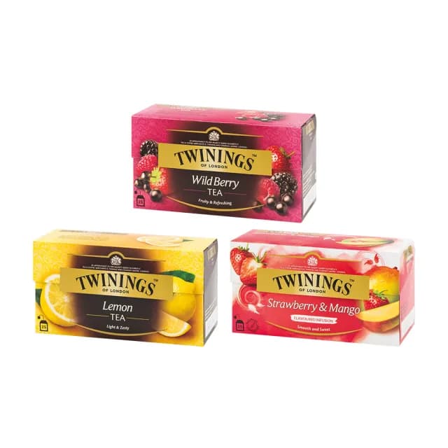 【Twinings 唐寧茶】茶包 25包x1盒(綜合野莓/檸檬茶/香草菊蜜)