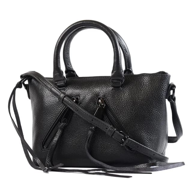 【Rebecca minkoff】Micro Moto真皮荔枝紋手提/斜背二用包-黑色