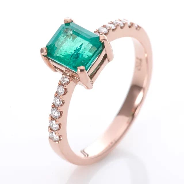 【DOLLY】1克拉 天然哥倫比亞祖母綠18K玫瑰金鑽石戒指-002(母親節 長輩送禮 交換禮物首選)