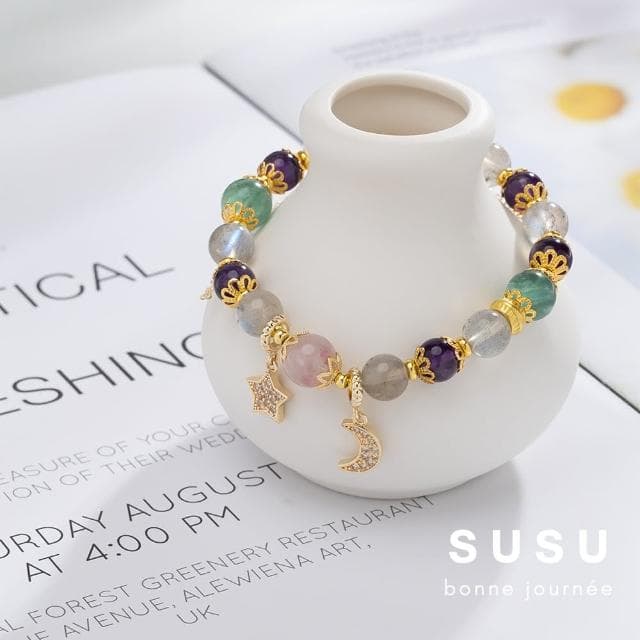 【SU SU】春日水晶手鍊(月光石 粉碧璽 紫水晶 綠螢石 事業運 招財 轉運 能量 防小人 送禮 推薦)
