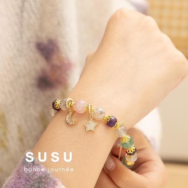 【SU SU】春日水晶手鍊(月光石 粉碧璽 紫水晶 綠螢石 事業運 招財 轉運 能量 防小人 送禮 推薦)