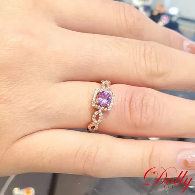 【DOLLY】18K金 無燒斯里蘭卡艷彩粉紫色藍寶石玫瑰金鑽石戒指-002(情人節 交換禮物首選)