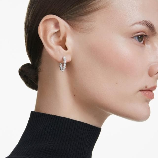 【SWAROVSKI 官方直營】Matrix 水滴形耳環水晶珍珠 圓形切割 白色 鍍白金色(情人節禮物 交換禮物)