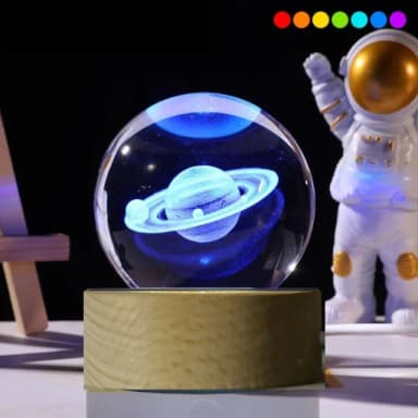 【A-ONE 匯旺】七彩床頭夜燈 土星 宇宙 水晶球 臺燈 臥室睡眠燈 禮品畢業小禮物 檯燈 暖光床頭燈