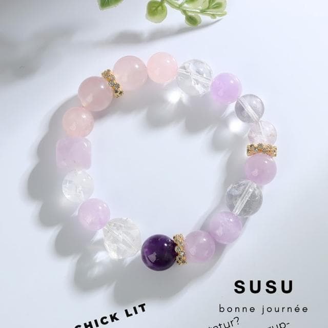 【SU SU】戀愛泡泡水晶手鍊(薰衣草紫水晶 粉水晶 白阿賽 白幽靈 事業運 招財 轉運 能量 防小人 送禮 推薦)