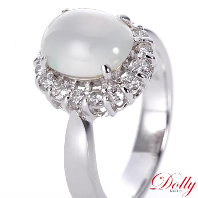 【DOLLY】14K金 緬甸冰玻種白翡鑽石戒指-007(母親節 長輩送禮 交換禮物首選)