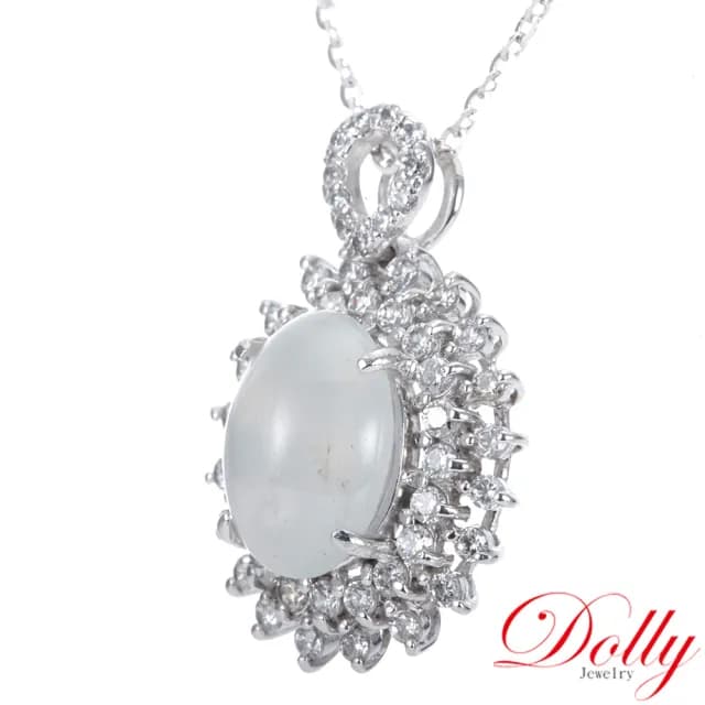 【DOLLY】18K金 緬甸冰種白翡鑽石項鍊(母親節 長輩送禮 交換禮物首選)