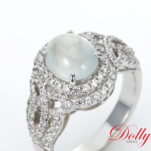 【DOLLY】18K金 緬甸冰玻種白翡鑽石戒指(長輩送禮首選)