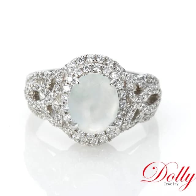 【DOLLY】18K金 緬甸冰玻種白翡鑽石戒指(長輩送禮首選)