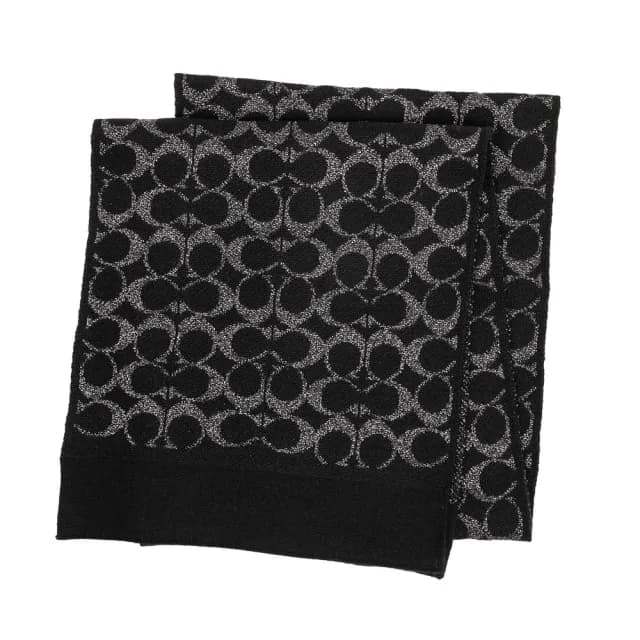 【COACH】C LOGO 金蔥雙面羊毛針織圍巾(多色任選)