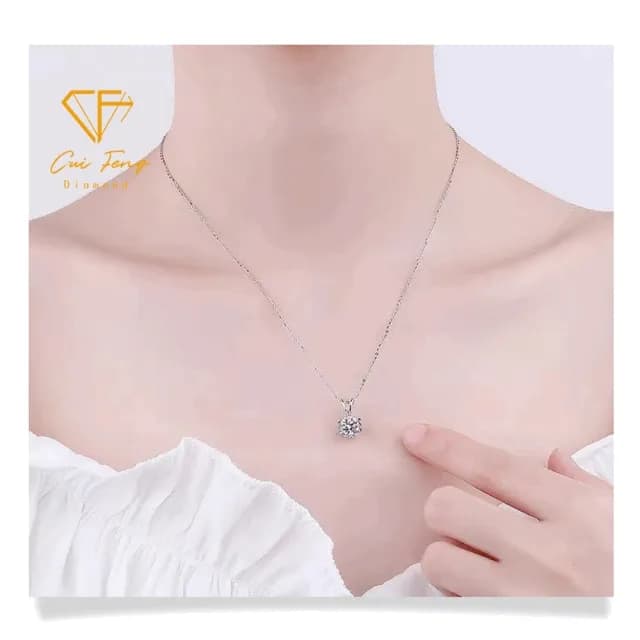 【CF鑽飾】項鍊 莫桑鑽《兔耳雪花》(1克拉 雙11限定 鑽石 項鏈  聖誕 交換禮物  生日)