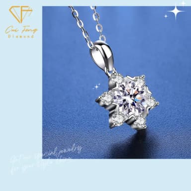 【CF鑽飾】項鍊 莫桑鑽《星光雪花》(1克拉 母親節 鑽石 項鏈  生日禮物 生日 求婚 告白)