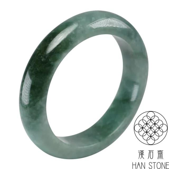 【漢石齋】情人節禮物 天然翡翠A貨 手鐲玉鐲 油青飄花種(手圍17.5/版寬14.5mm)