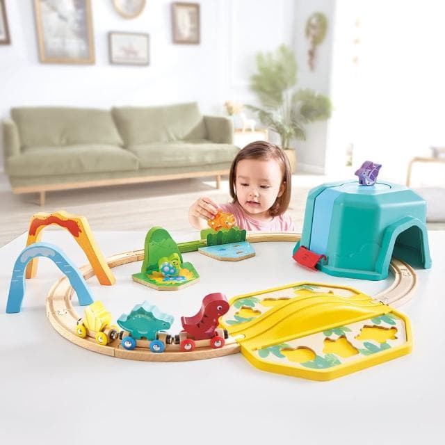 【德國Hape】恐龍世界火車軌道組玩具盒27件組_附收納箱(降臨曆/聖誕禮物/生日禮物/倒數月曆)
