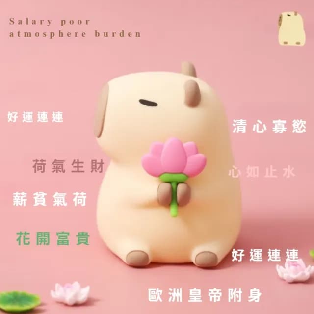 【可愛療癒】卡皮巴拉花朵拍拍燈(荷花 雛菊 水豚君 矽膠燈 床頭燈 氛圍燈 臥室 辦公室 交換禮物 小夜燈)