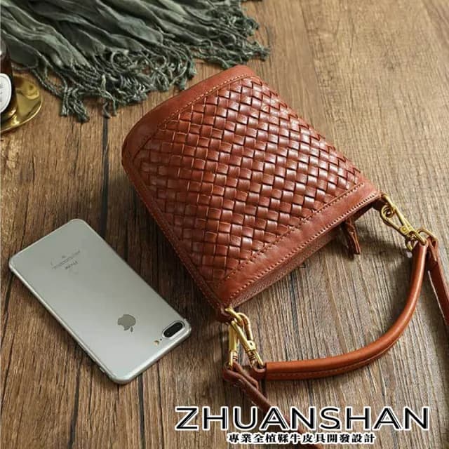 【ZHUANSHAN】情人節禮物 真皮 水洗牛皮編織手提包 肩背包 斜背包(真皮包包 咖啡色／棕色／墨綠色／紅色)