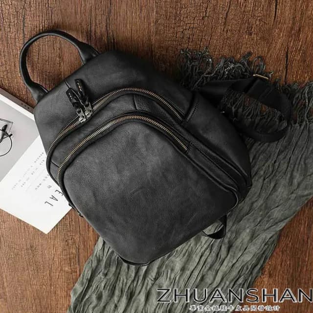 【ZHUANSHAN】情人節禮物 真皮 復古水染植鞣牛皮雙肩包 後背包(真皮包包 黃色 / 綠色 / 咖啡色 / 黑色)