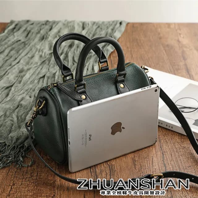 【ZHUANSHAN】情人節禮物 真皮 百搭植鞣牛皮波士頓包 手提包 肩背包(真皮包包 黑色／咖啡色／墨綠色／黃色)