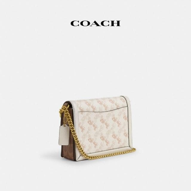 【COACH】蔻馳官方直營 HUTTON馬車圖案印花單肩手袋-B4/粉筆白色 混合色(CZ318)