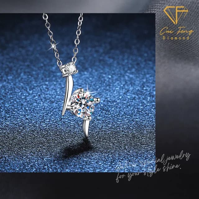 【CF鑽飾】項鍊 莫桑鑽《閃電之星》(1克拉 雙11限定 情人節 鑽石 項鏈 禮物 求婚 生日)